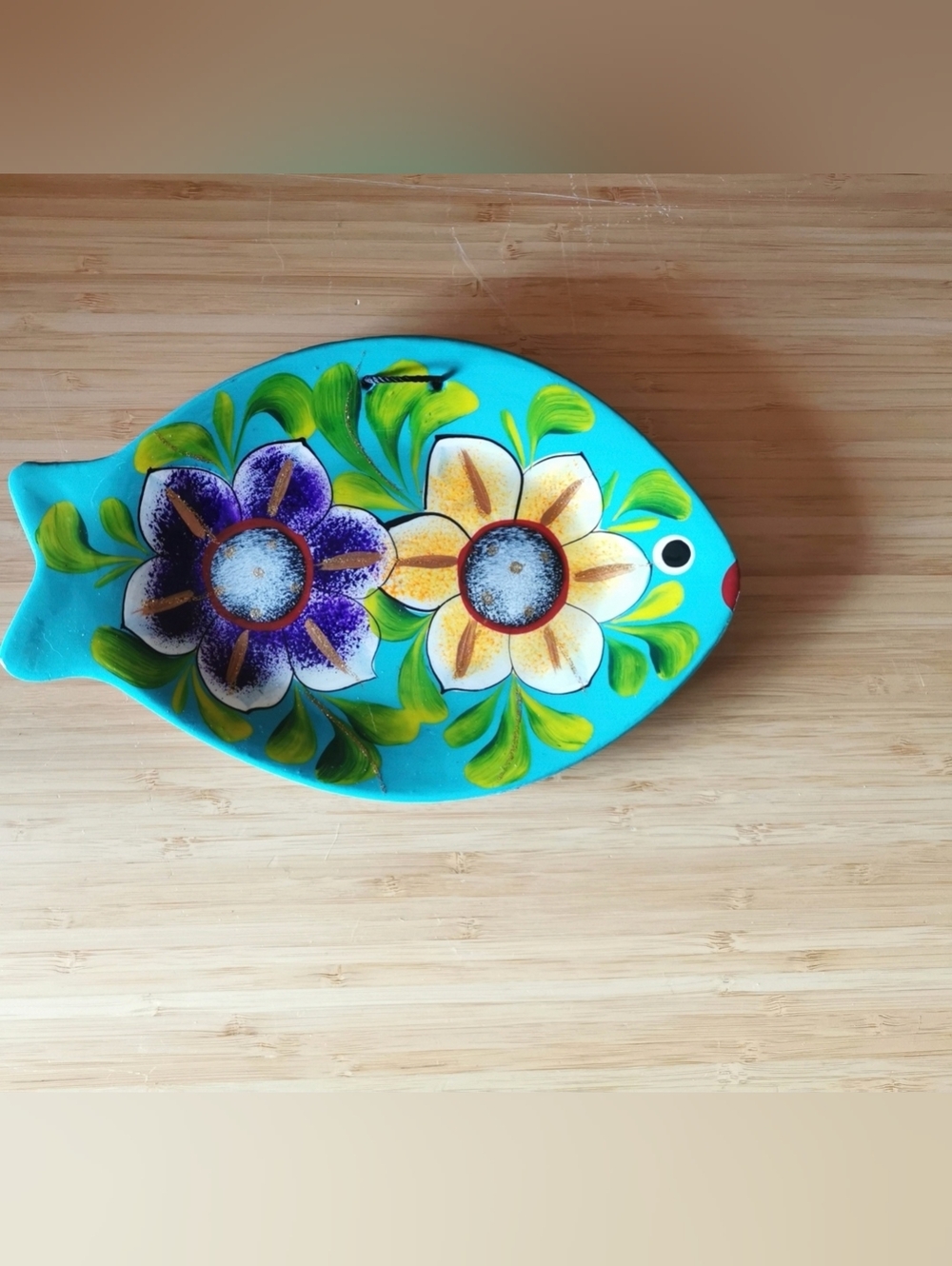 Hand Painted Mexican Tonalá Style Fish Plate Wall Hanging – 9”